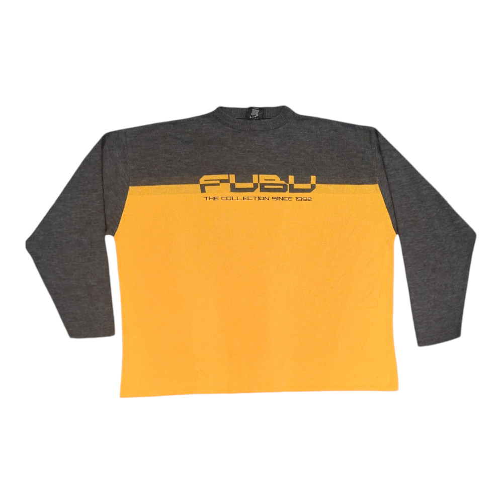 Vintage FUBU Sweater Y2K Sweater Sz 3x XXXL Yellow Gold & Gray Made in Africa
